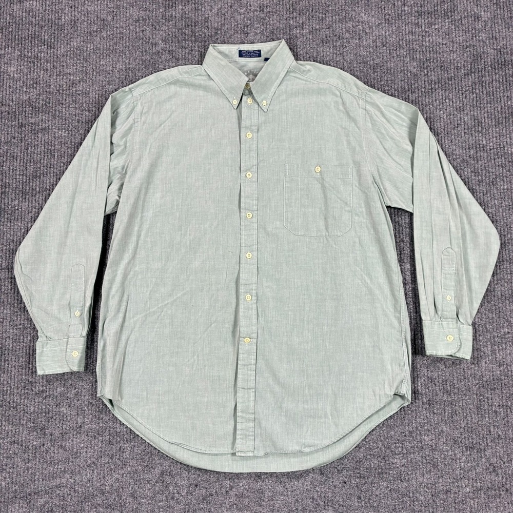 Vintage Nautica Button Front Shirt Mens 16.5 35 Light Green Cotton Long Sleeve